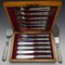 1936 British vintage sterling silver handle cutlery 6x2 & server set in wooden box